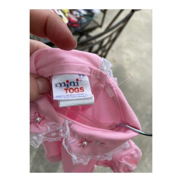 Vintage Mini Togs Pink Party Dress Peter Pan Collar Short Puff Sleeve Sz 12m - Picture 3 of 6